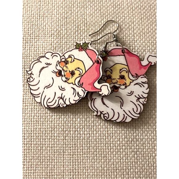 NEW! Two Pairs Of Santa Earrings - Red Santa & Pink Santa Jewelry - Picture 8 of 10